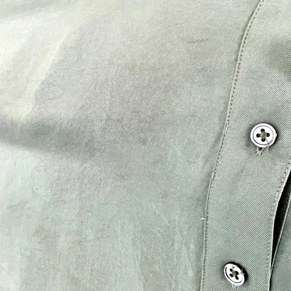 Alexander Wang Shirt Front Tie Waist Full Button Army Green Silky Skirt Size 2 - Picture 16 of 16